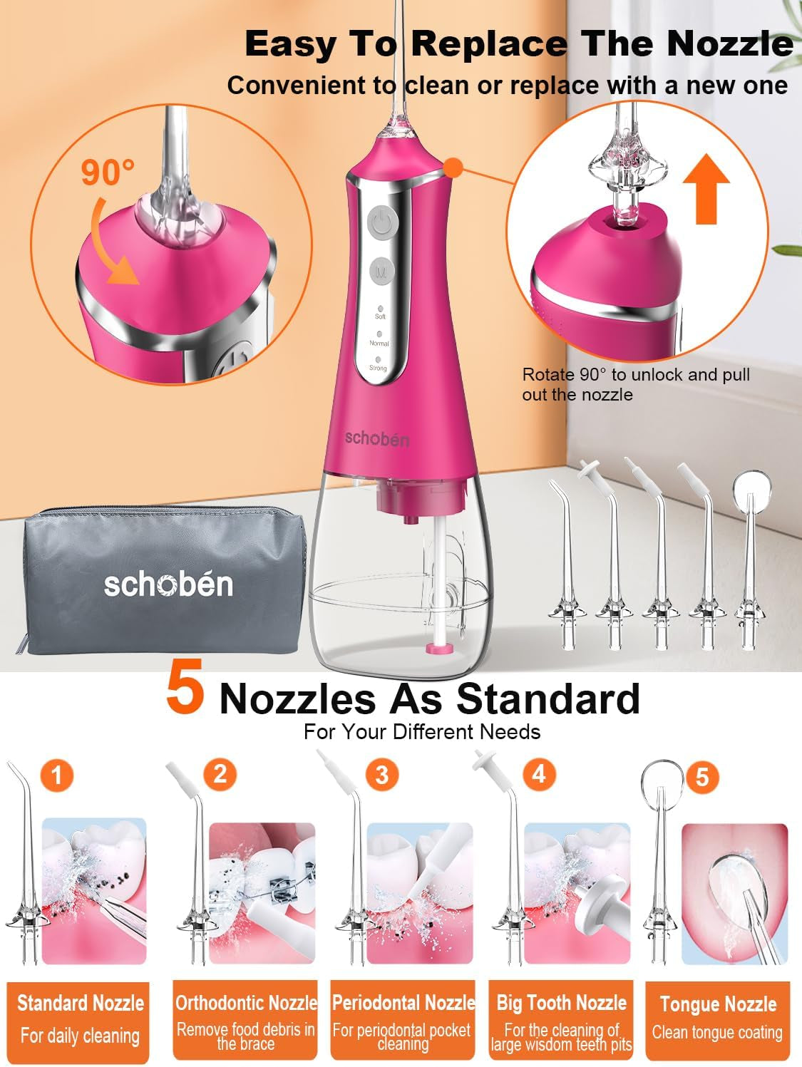 Portable Cordless Water Dental Flosser - Rechargeable Oral Irrigator with 300ML Tank, 4 Modes, 5 Tips, Waterproof - Perfect for Home & Travel (White & Barbie Pink)