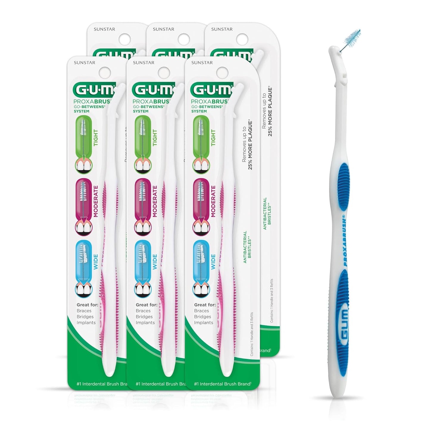 Proxabrush Permanent Handle Refills - 6-Pack Compatible with Go-Betweens Interdental Brushes for Teeth, Braces & Implants