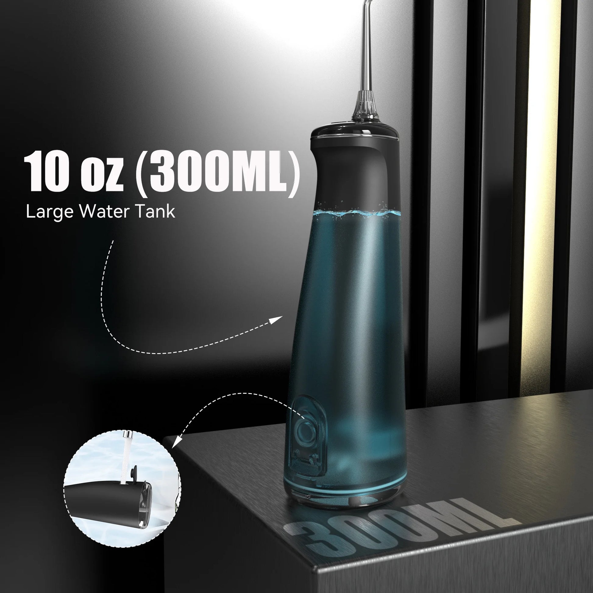 Ultimate Cordless Water Flosser - Professional Dental Oral Irrigator with 4 Modes, 300ml Tank, 8 Jet Tips, LED Display, IPX7 Waterproof - Perfect for Home, Office & Travel - Sleek Black Design