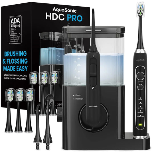 Home Dental Center PRO - Advanced Electric Toothbrush & Water Flosser Bundle, ADA Approved - Sleek Black Design