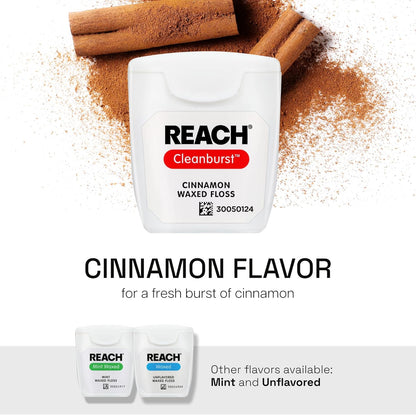 Cinnamon Waxed Dental Floss - Shred-Resistant, Smooth Sliding, Deep Cleaning, PFAS Free - 6 Pack, 55 Yards for All Ages