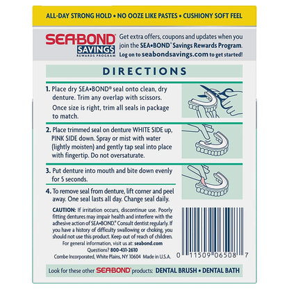 Sea Bond Fresh Mint Flavor Denture Adhesive Seals - 30 Count for Secure Hold