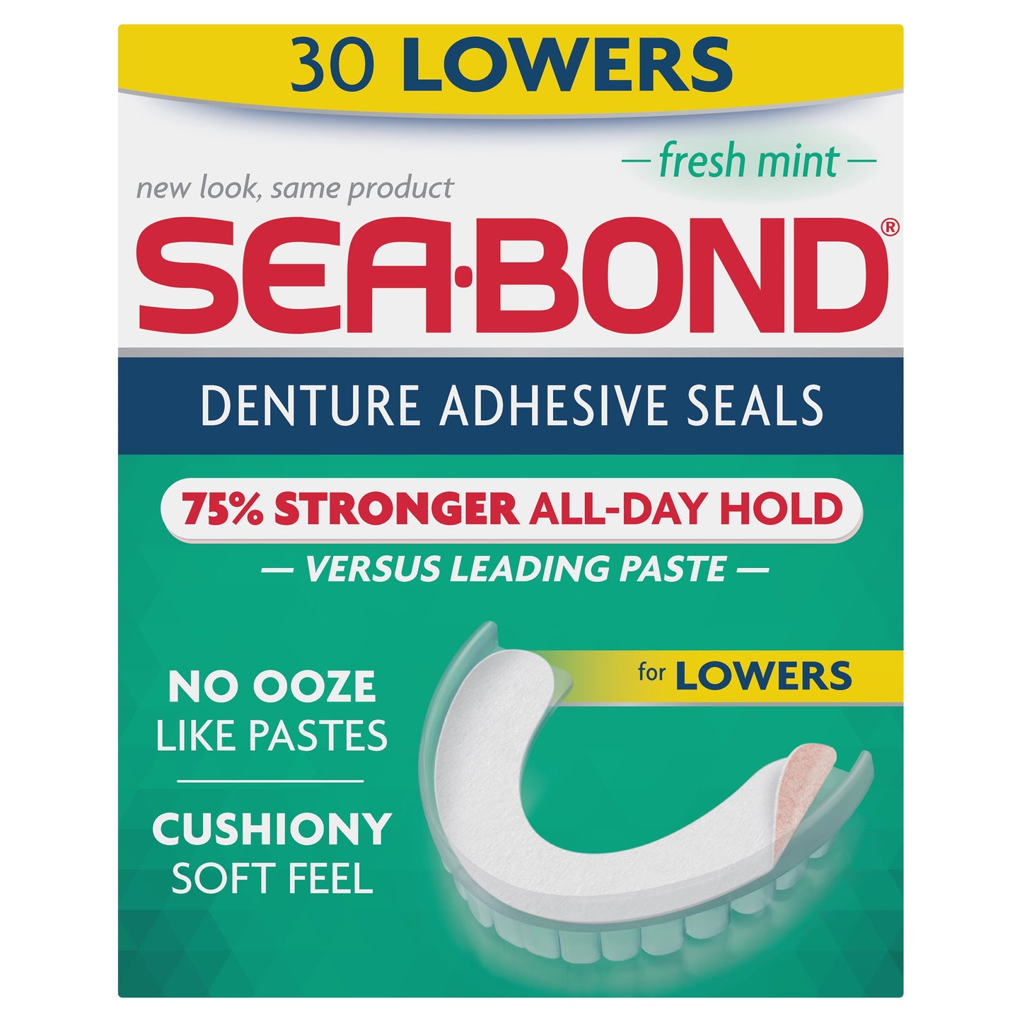 Sea Bond Fresh Mint Flavor Denture Adhesive Seals - 30 Count for Secure Hold