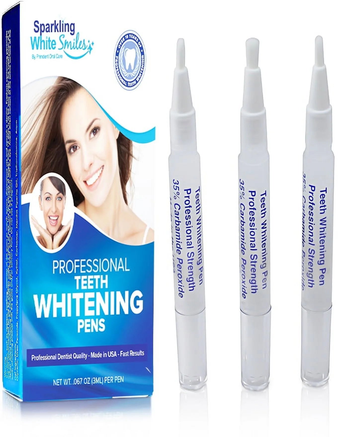 3-Pack Professional Teeth Whitening Pens - 35% Carbamide Peroxide - Fast Results for 80+ Treatments - Made in the USA