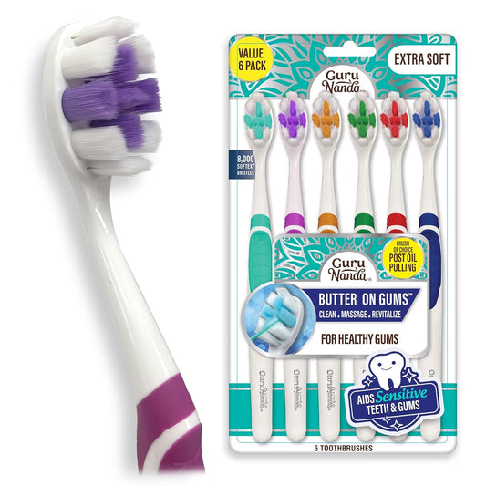 Ultra Soft Butter on Gums Toothbrush - 8000+ Softex Bristles for Sensitive Teeth & Healthy Gums - 6 Pack for a Brighter Smile