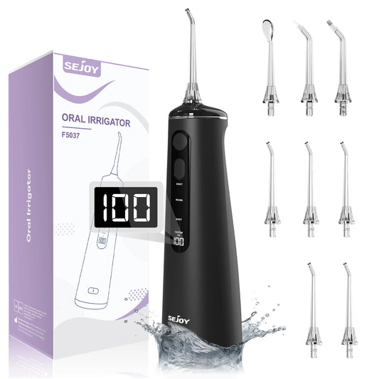 Ultimate Cordless Water Flosser - Professional Dental Oral Irrigator with 4 Modes, 300ml Tank, 8 Jet Tips, LED Display, IPX7 Waterproof - Perfect for Home, Office & Travel - Sleek Black Design