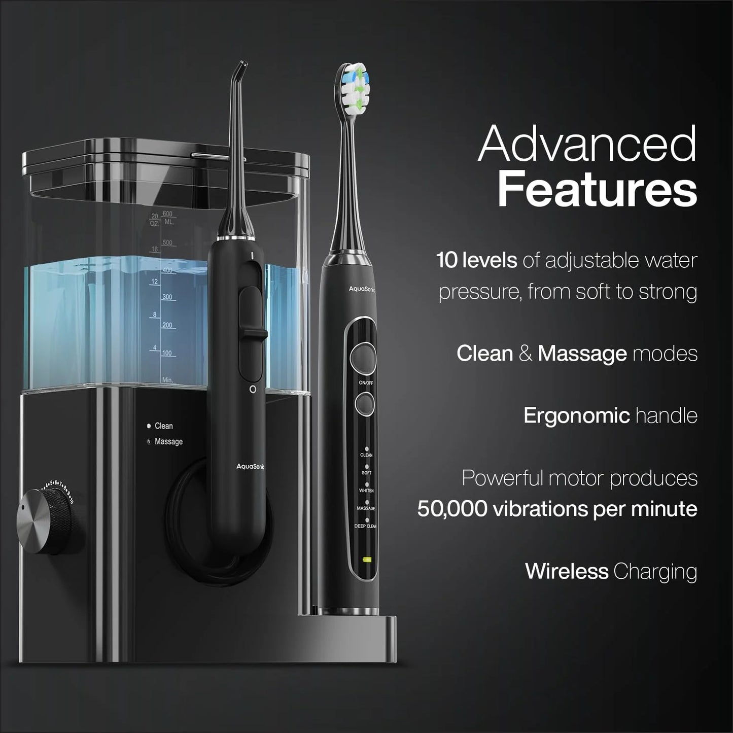 Home Dental Center PRO - Advanced Electric Toothbrush & Water Flosser Bundle, ADA Approved - Sleek Black Design