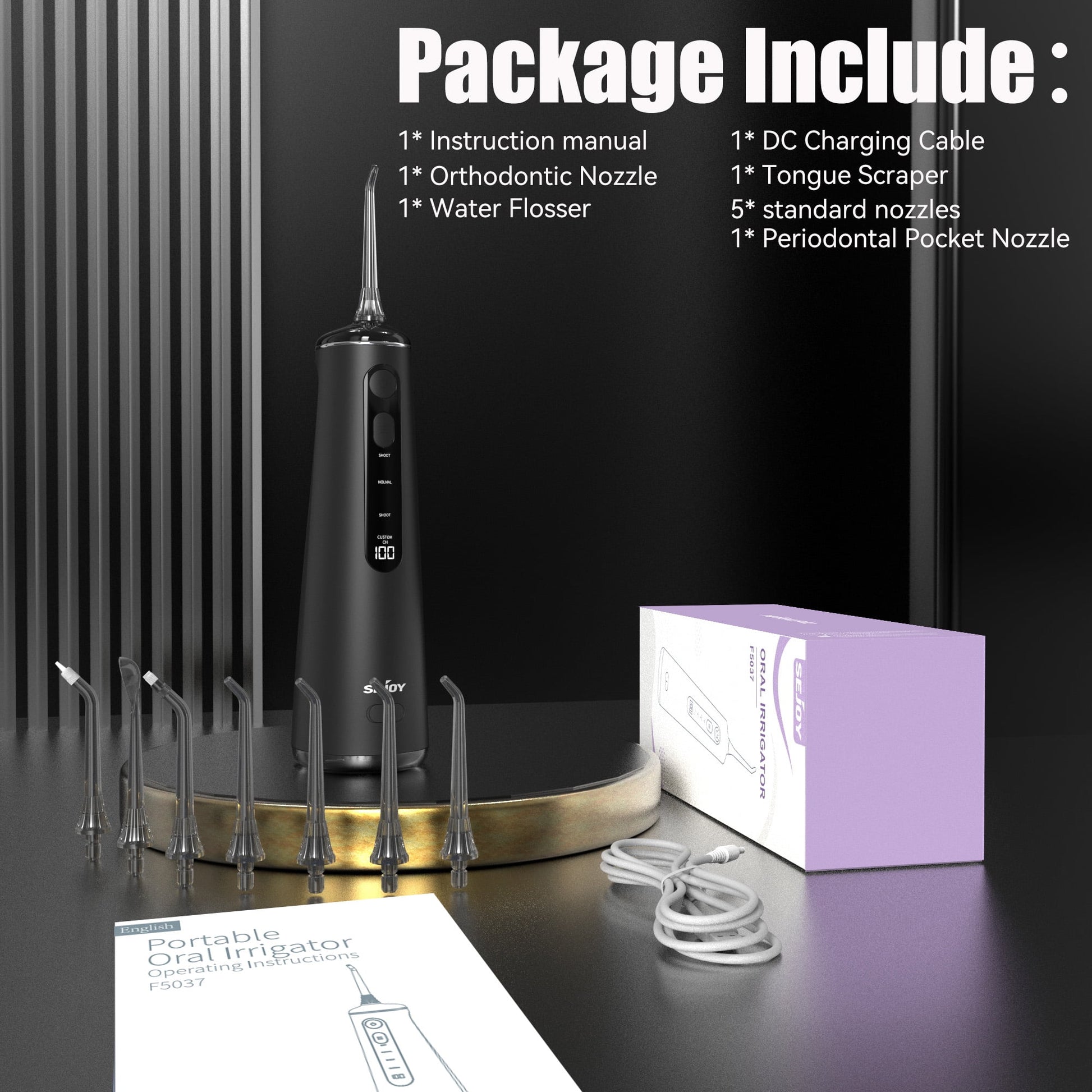 Ultimate Cordless Water Flosser - Professional Dental Oral Irrigator with 4 Modes, 300ml Tank, 8 Jet Tips, LED Display, IPX7 Waterproof - Perfect for Home, Office & Travel - Sleek Black Design