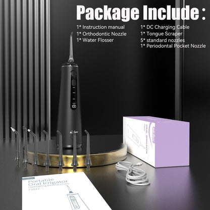 Ultimate Cordless Water Flosser - Professional Dental Oral Irrigator with 4 Modes, 300ml Tank, 8 Jet Tips, LED Display, IPX7 Waterproof - Perfect for Home, Office & Travel - Sleek Black Design